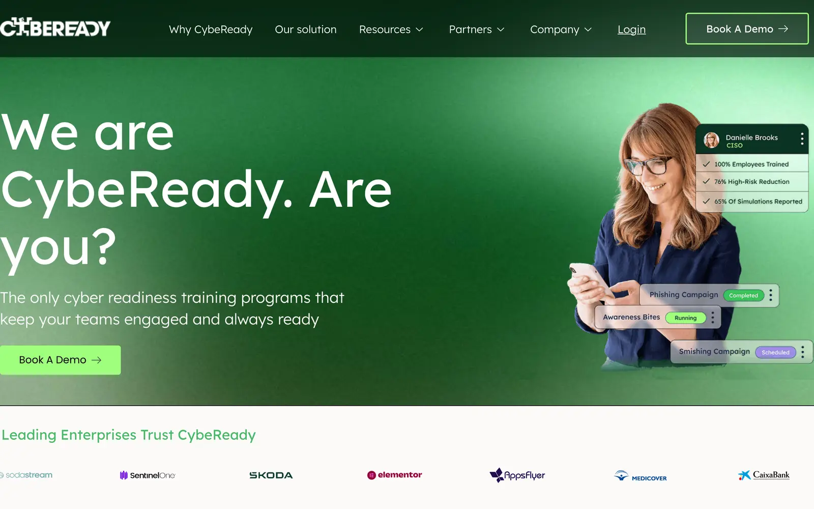 Screenshot of the CybeReady website