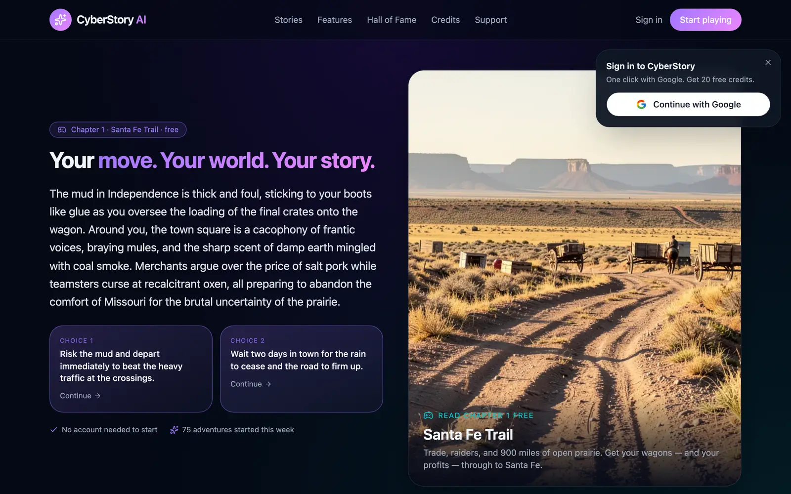 Screenshot of the CyberStory website