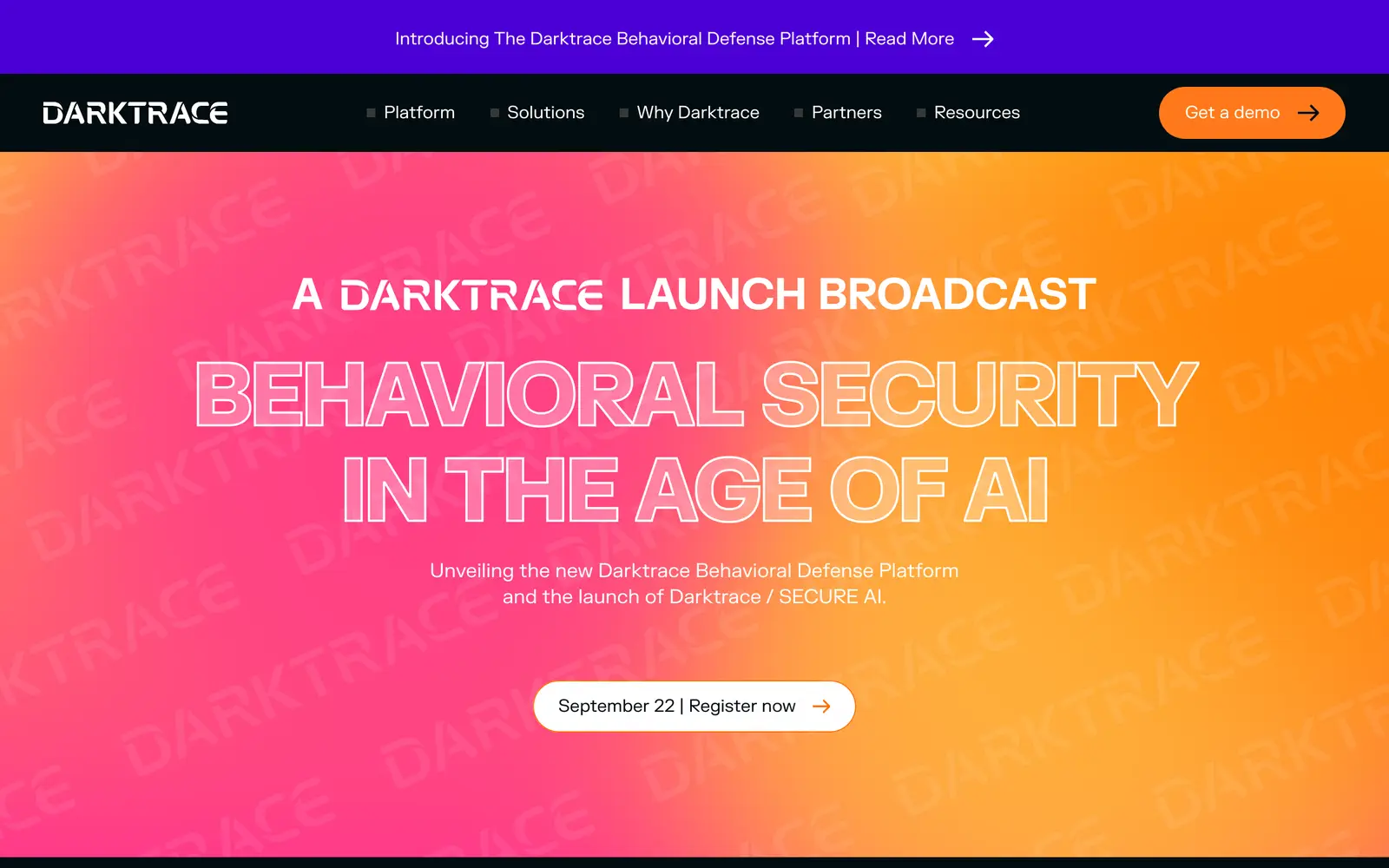 Screenshot of the Darktrace website