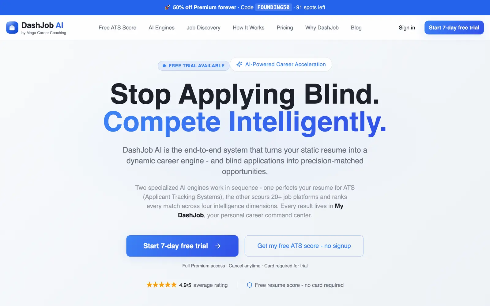 Screenshot of the DashJob AI website