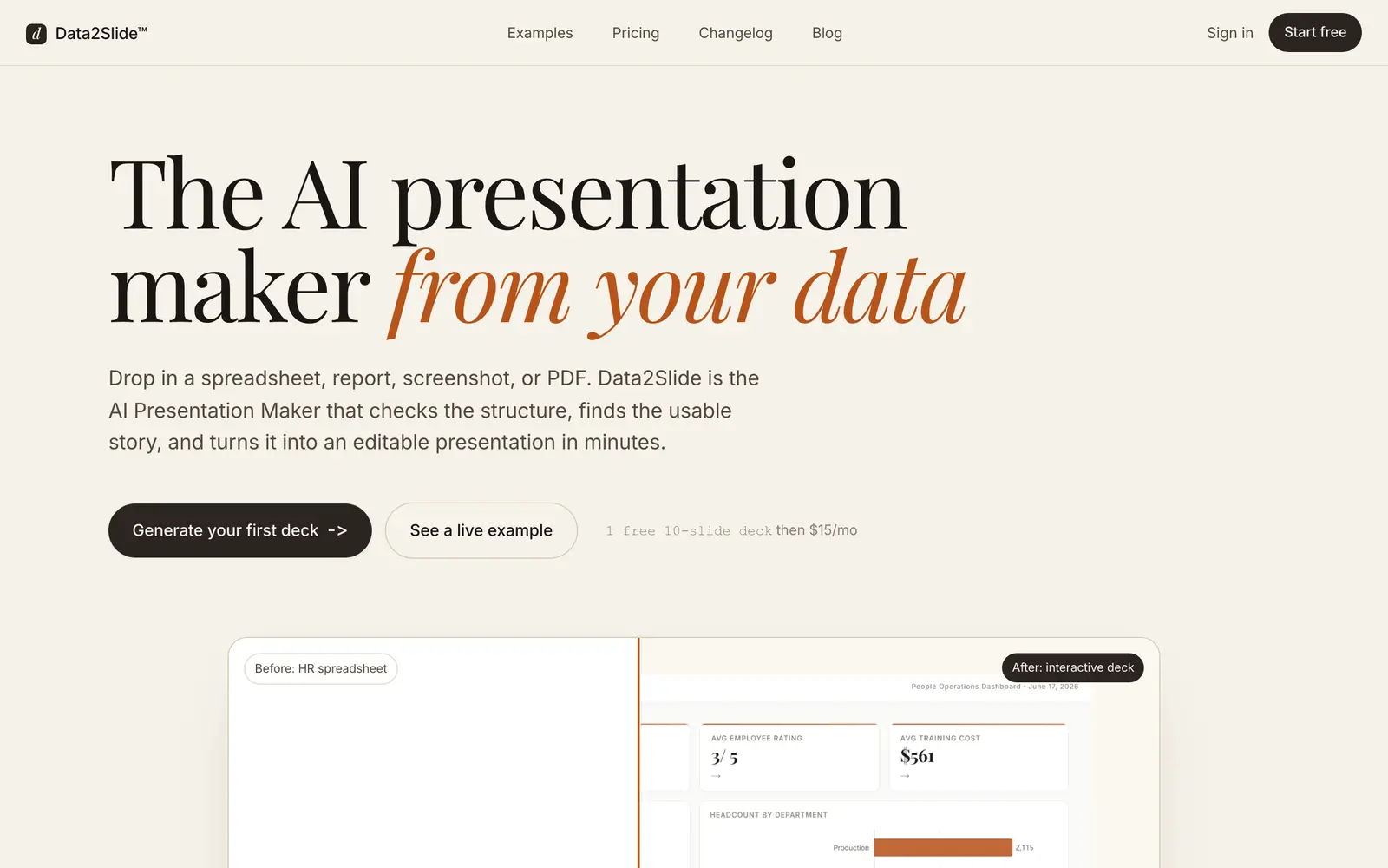 Screenshot of the Data2Slide website