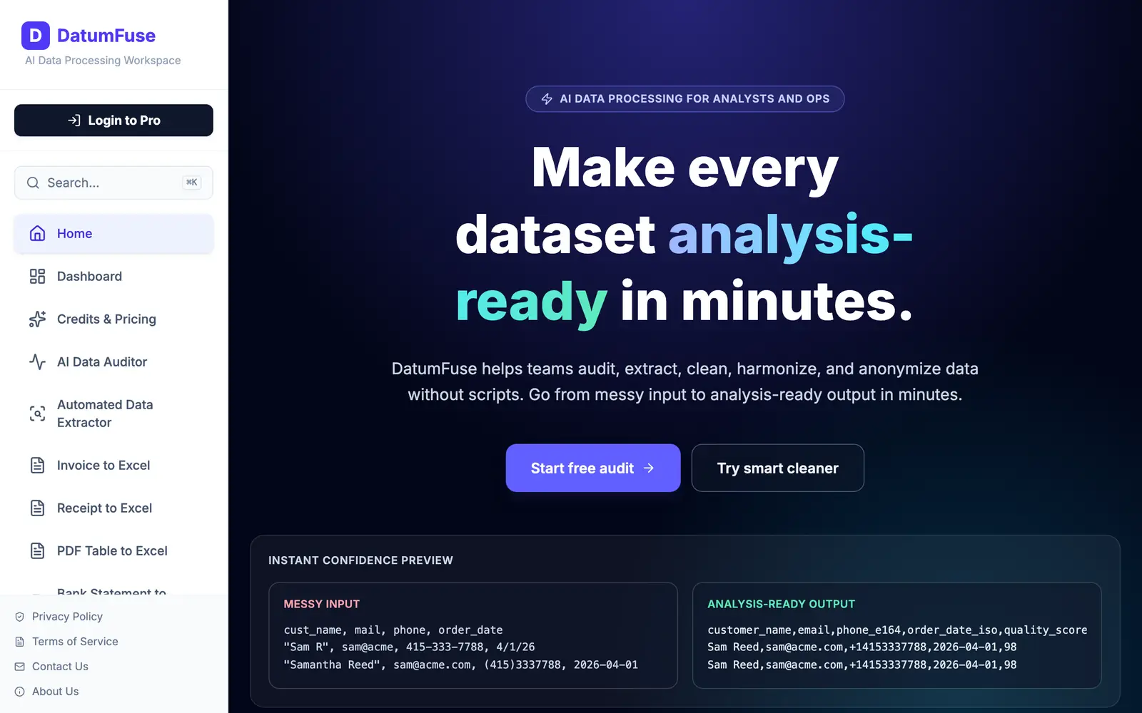Screenshot of the DatumFuse.AI website