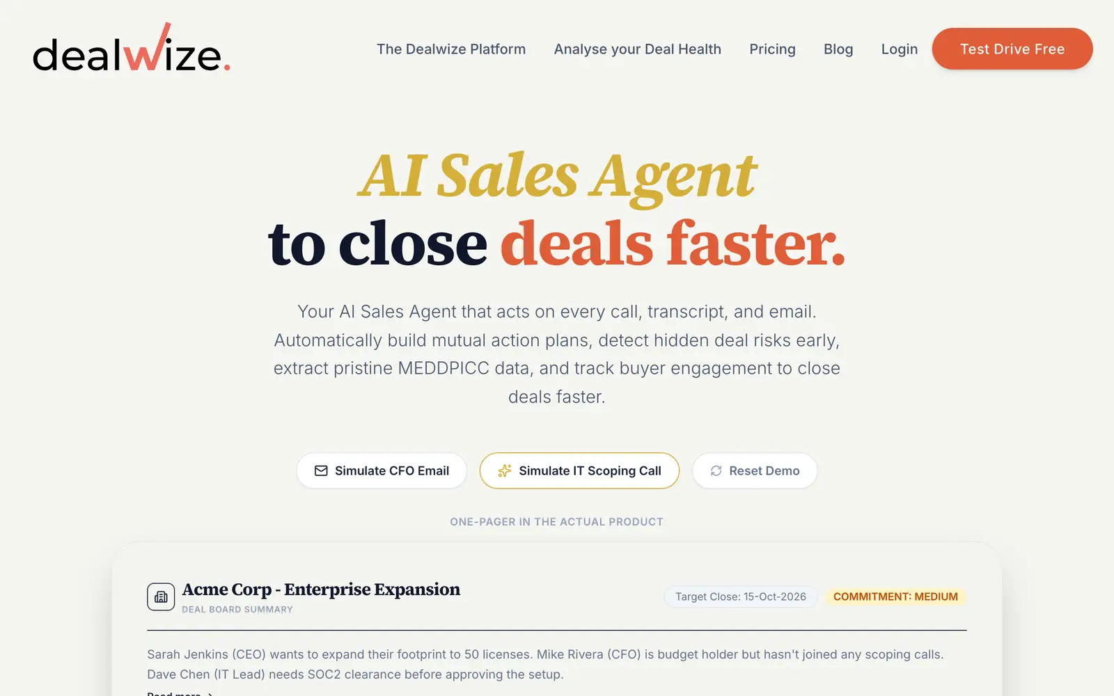 Screenshot of the Dealwize website
