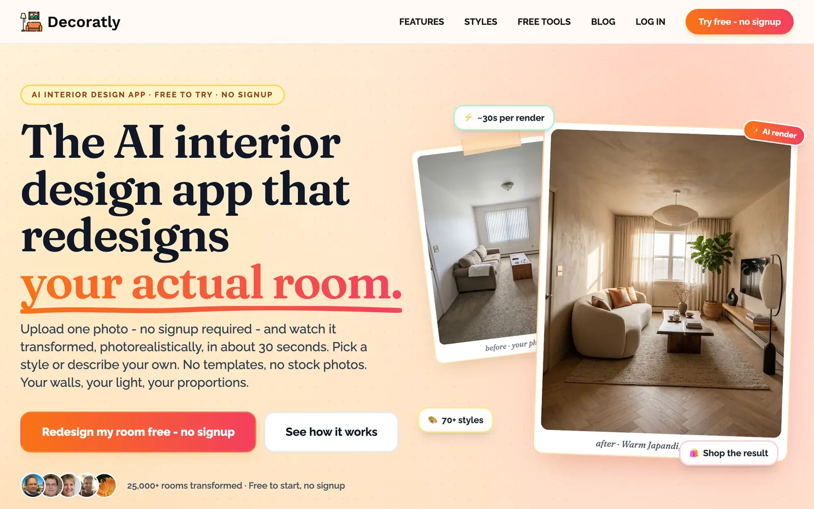 Screenshot of the Decoratly website
