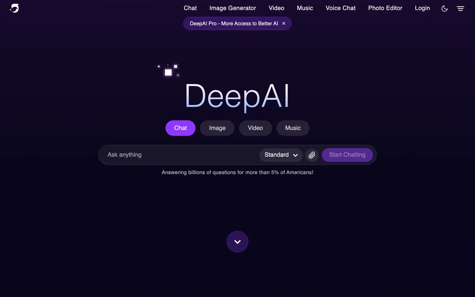 Screenshot of the DeepAI website