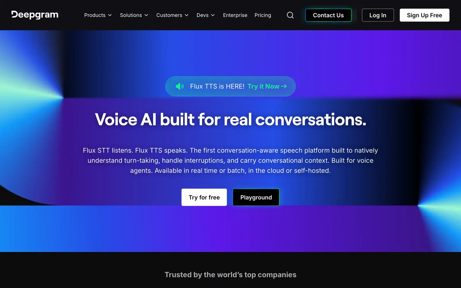 Screenshot of the Deepgram website