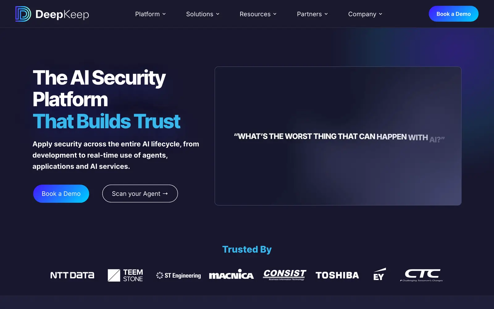 Screenshot of the DeepKeep website