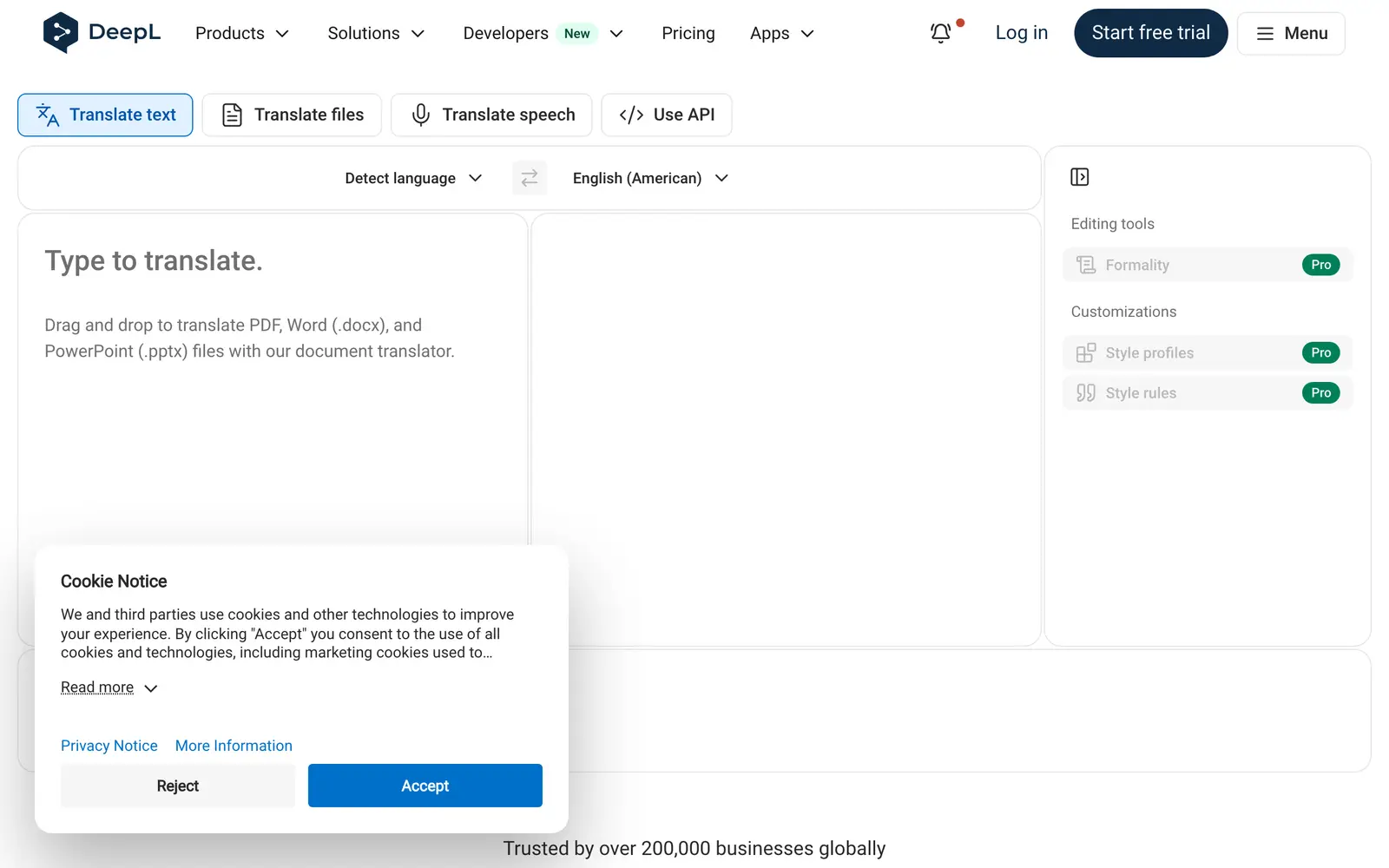 Screenshot of the DeepL Translate website