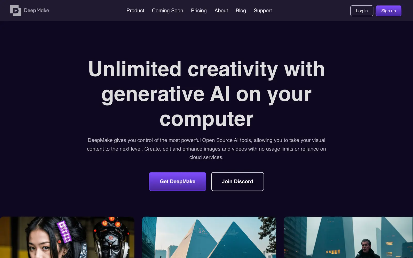 Screenshot of the DeepMake website