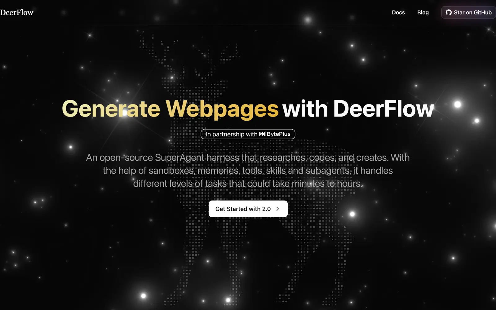 Screenshot of the DeerFlow website