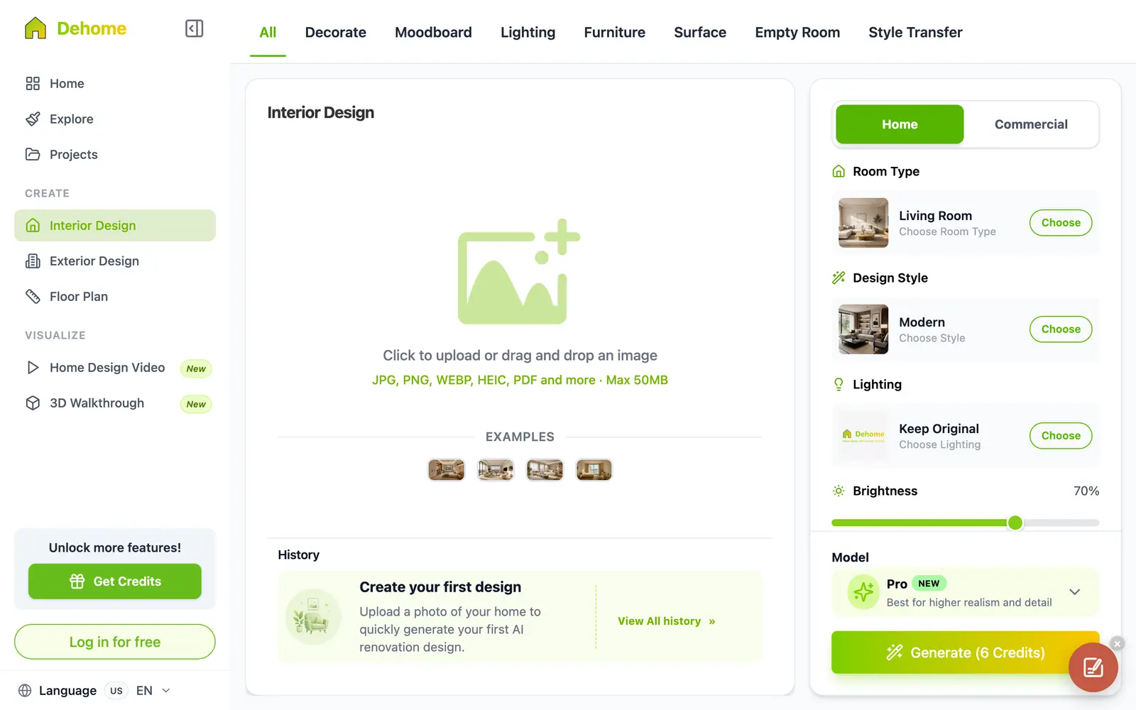 Screenshot of the Dehome website