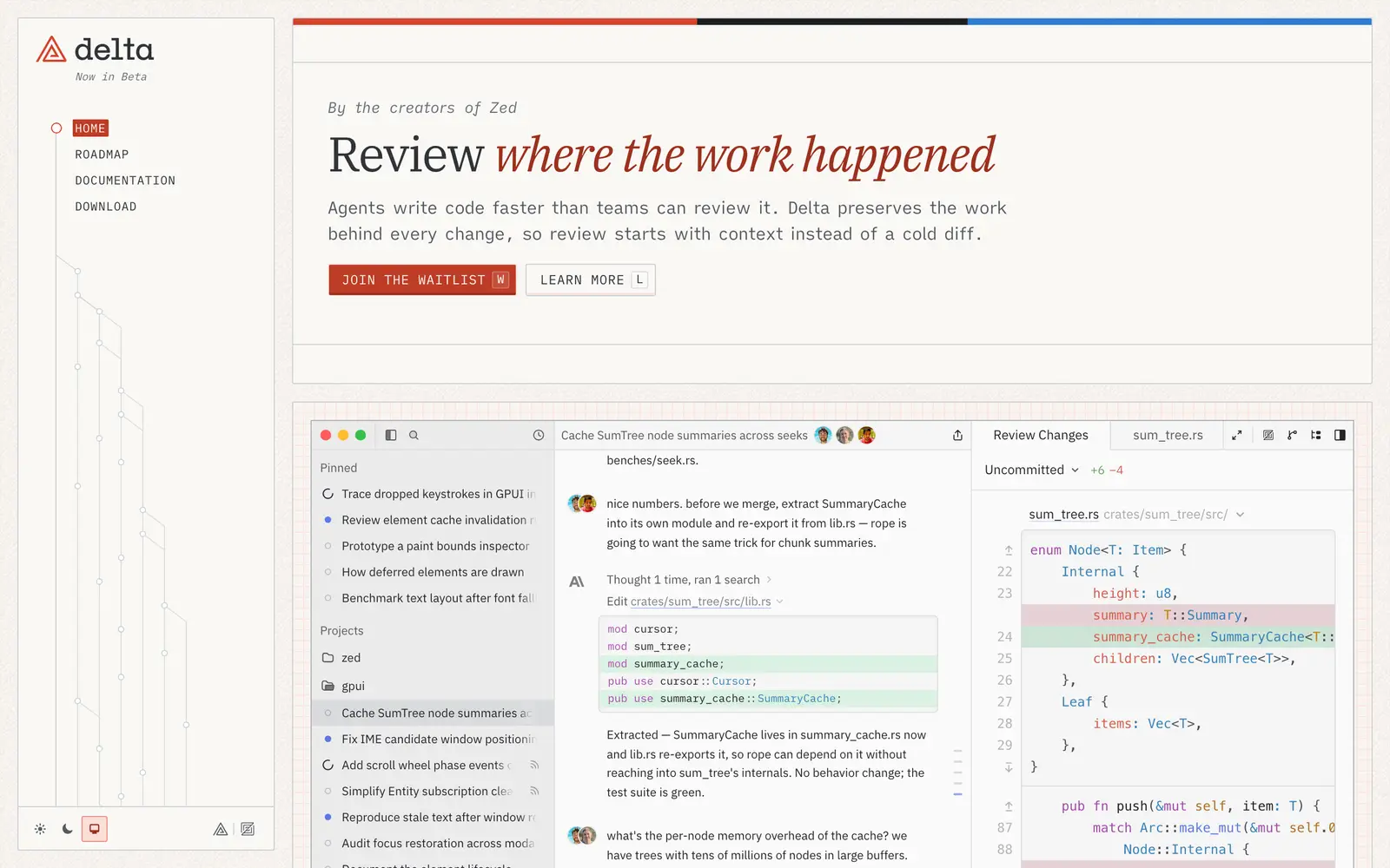 Screenshot of the delta.dev website