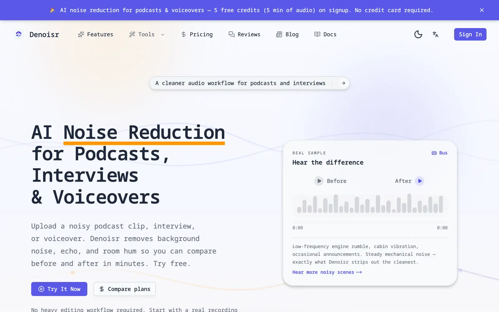 Screenshot of the Denoisr website