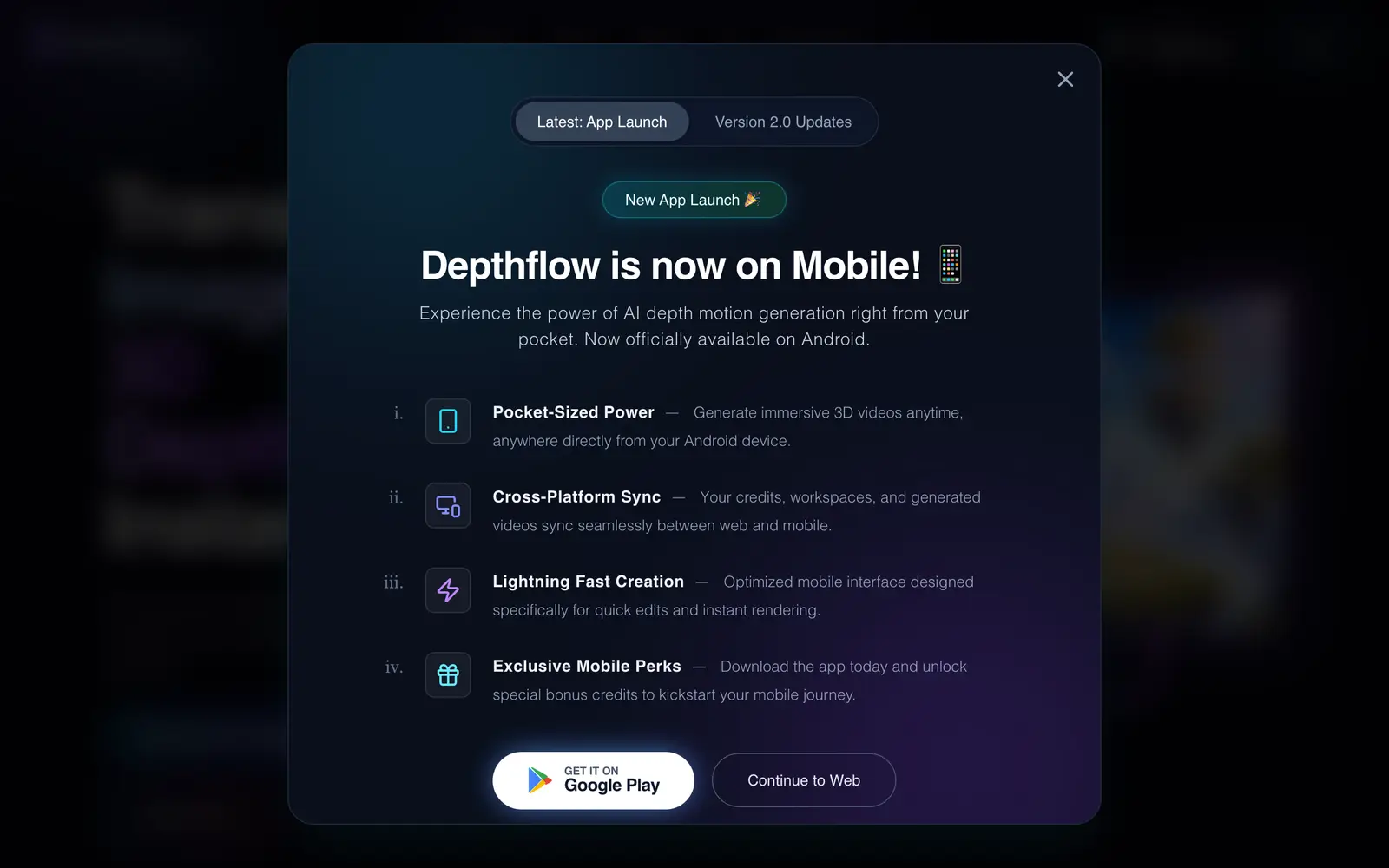 Screenshot of the Depthflow AI website