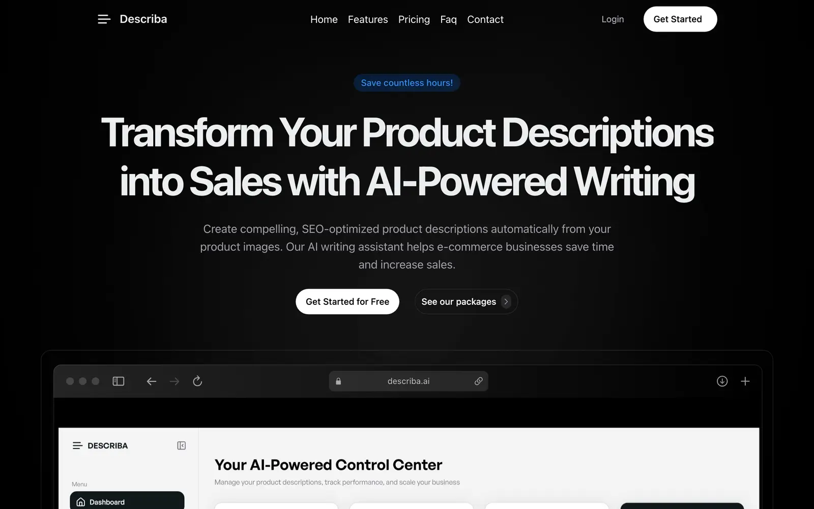 Screenshot of the Describa website