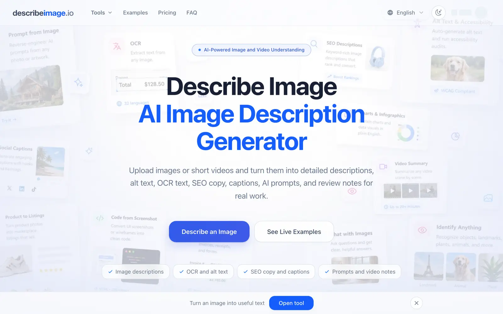 Screenshot of the DescribeImage.io website
