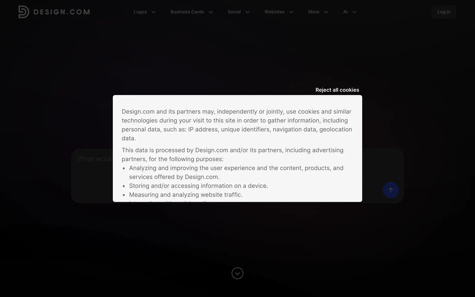 Screenshot of the Design.com AI Logo Generator website