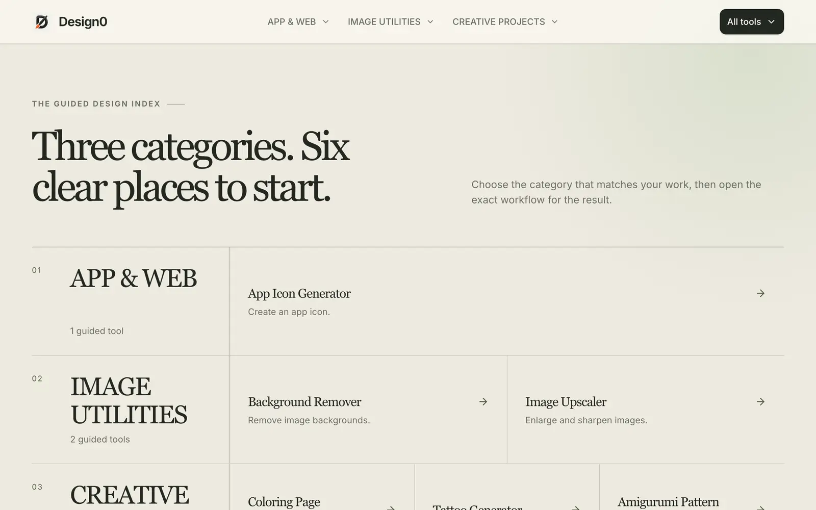 Screenshot of the Design0 website