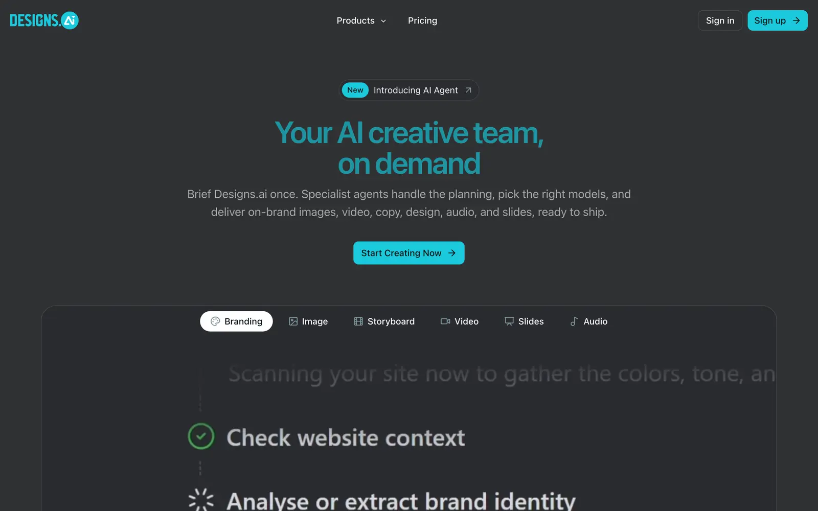 Screenshot of the Designs.ai website
