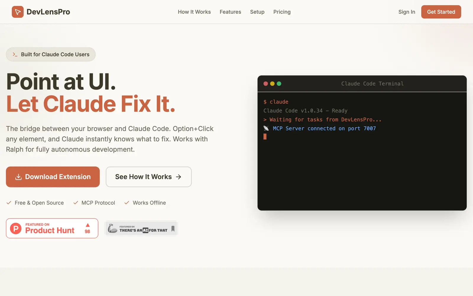 Screenshot of the DevLensPro website