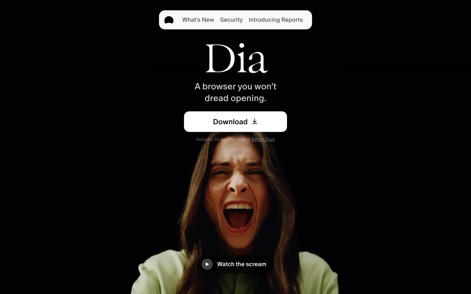 Screenshot of the Dia website