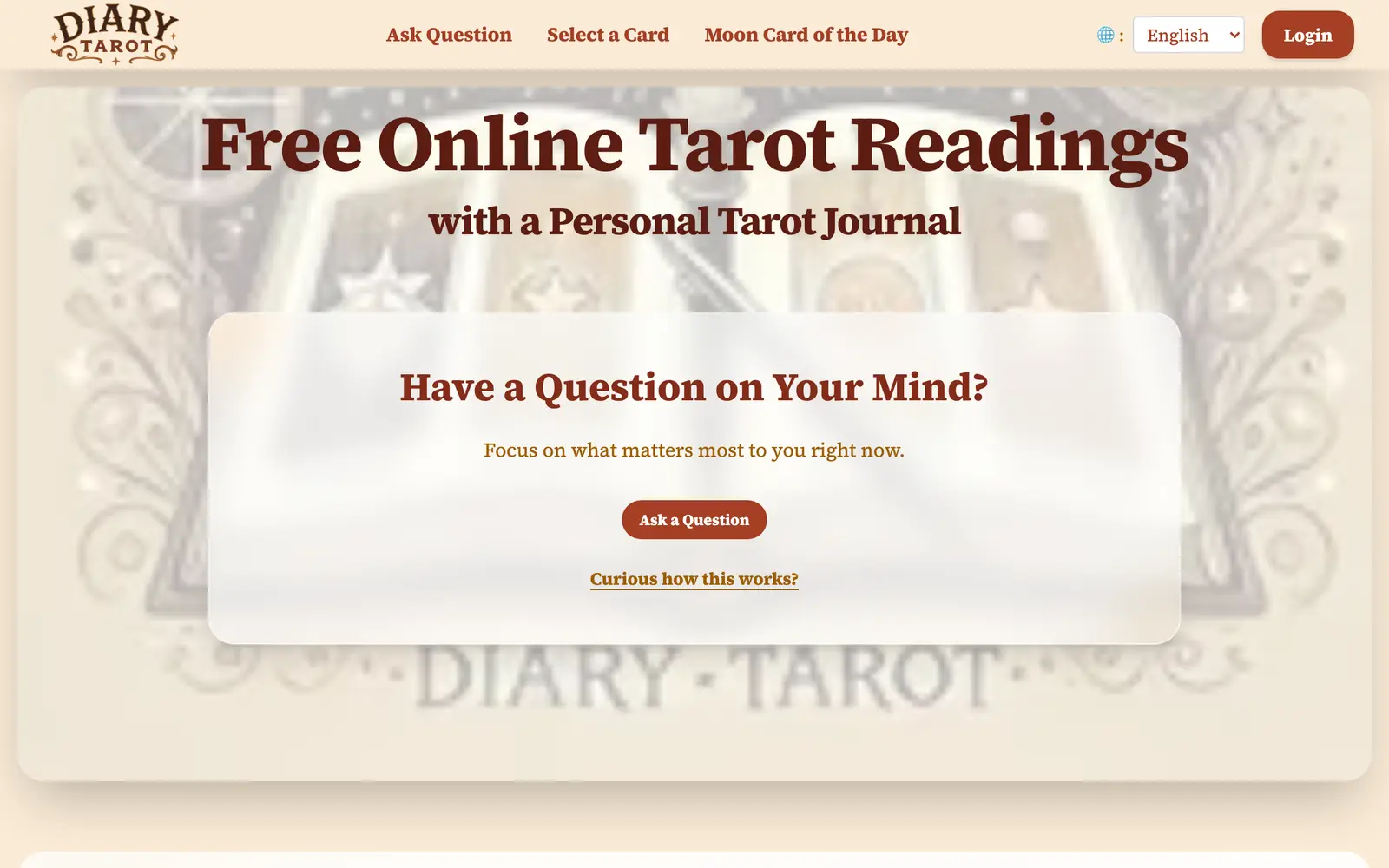 Screenshot of the Diary Tarot website