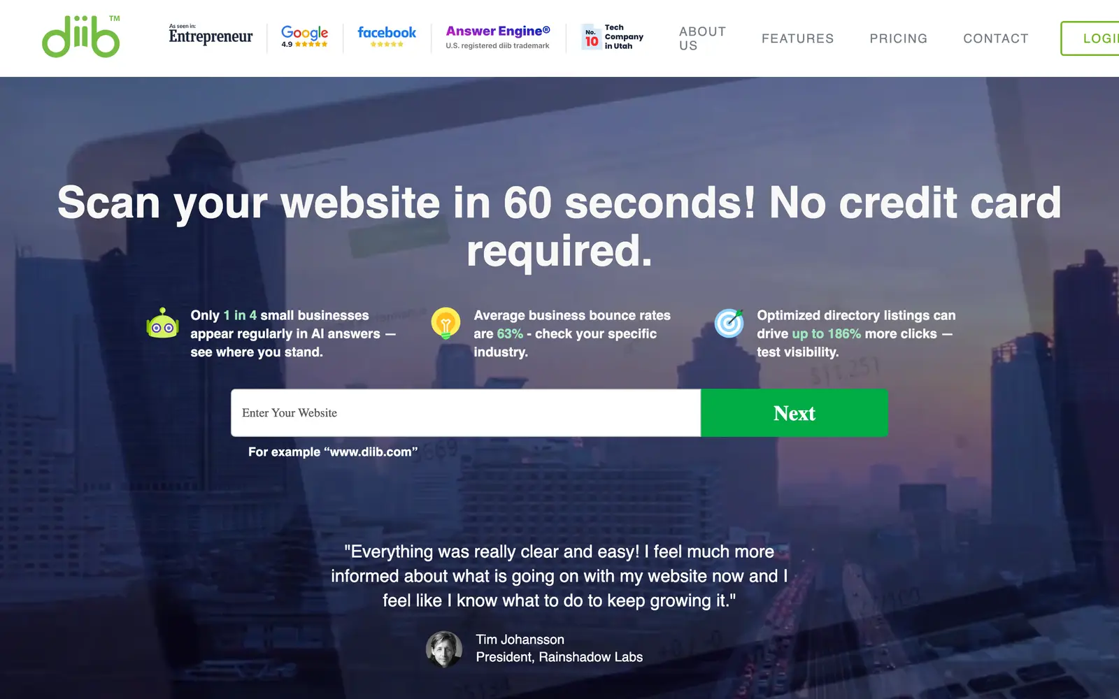 Screenshot of the diib website