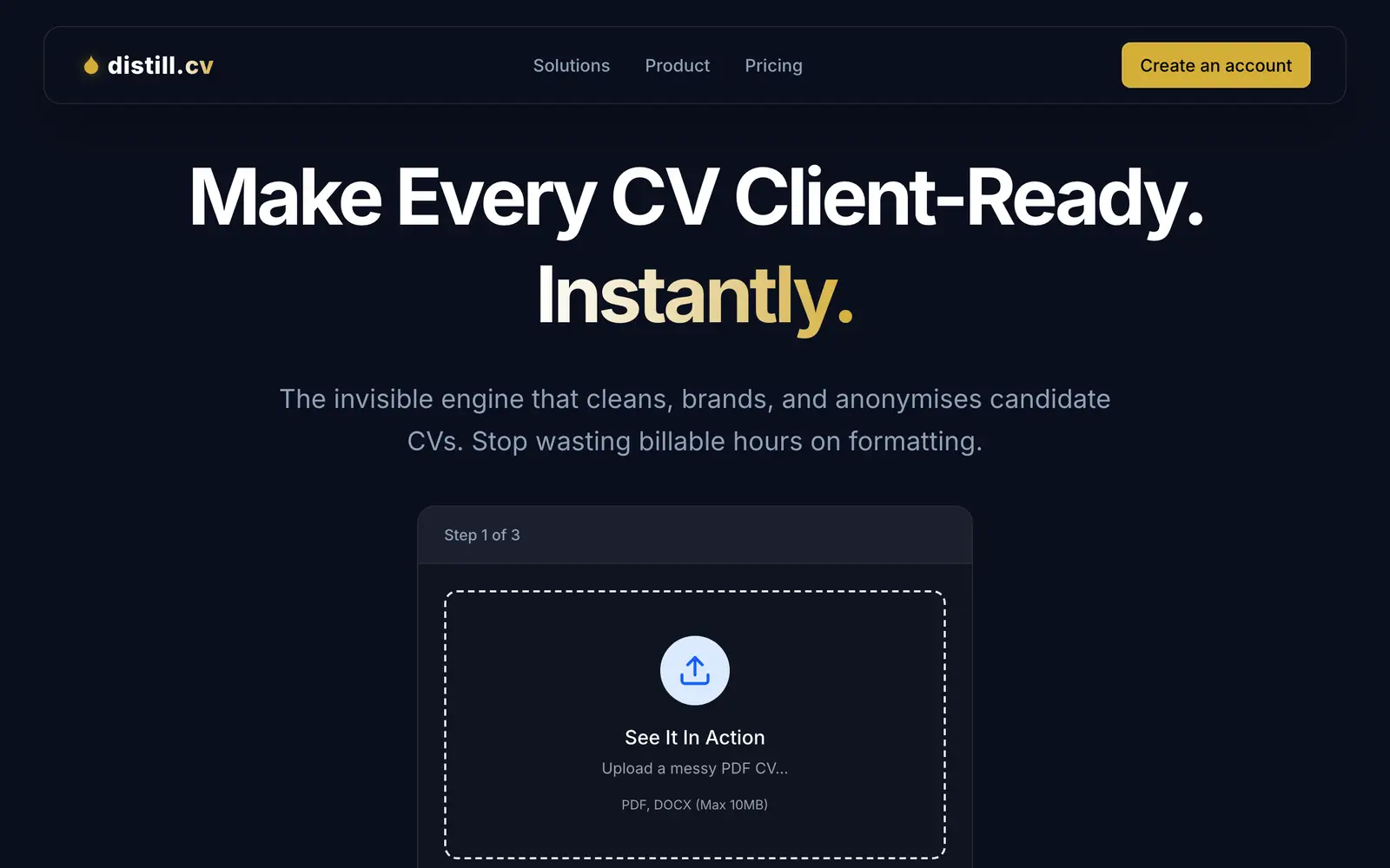 Screenshot of the Distill.cv website