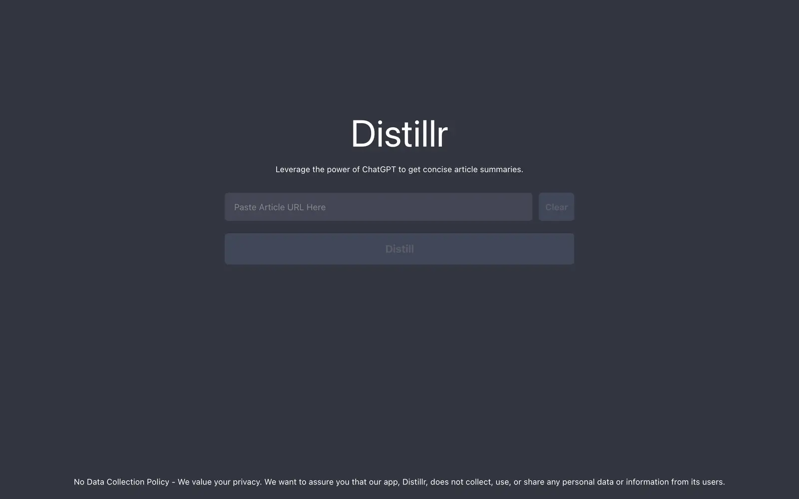 Screenshot of the Distillr website