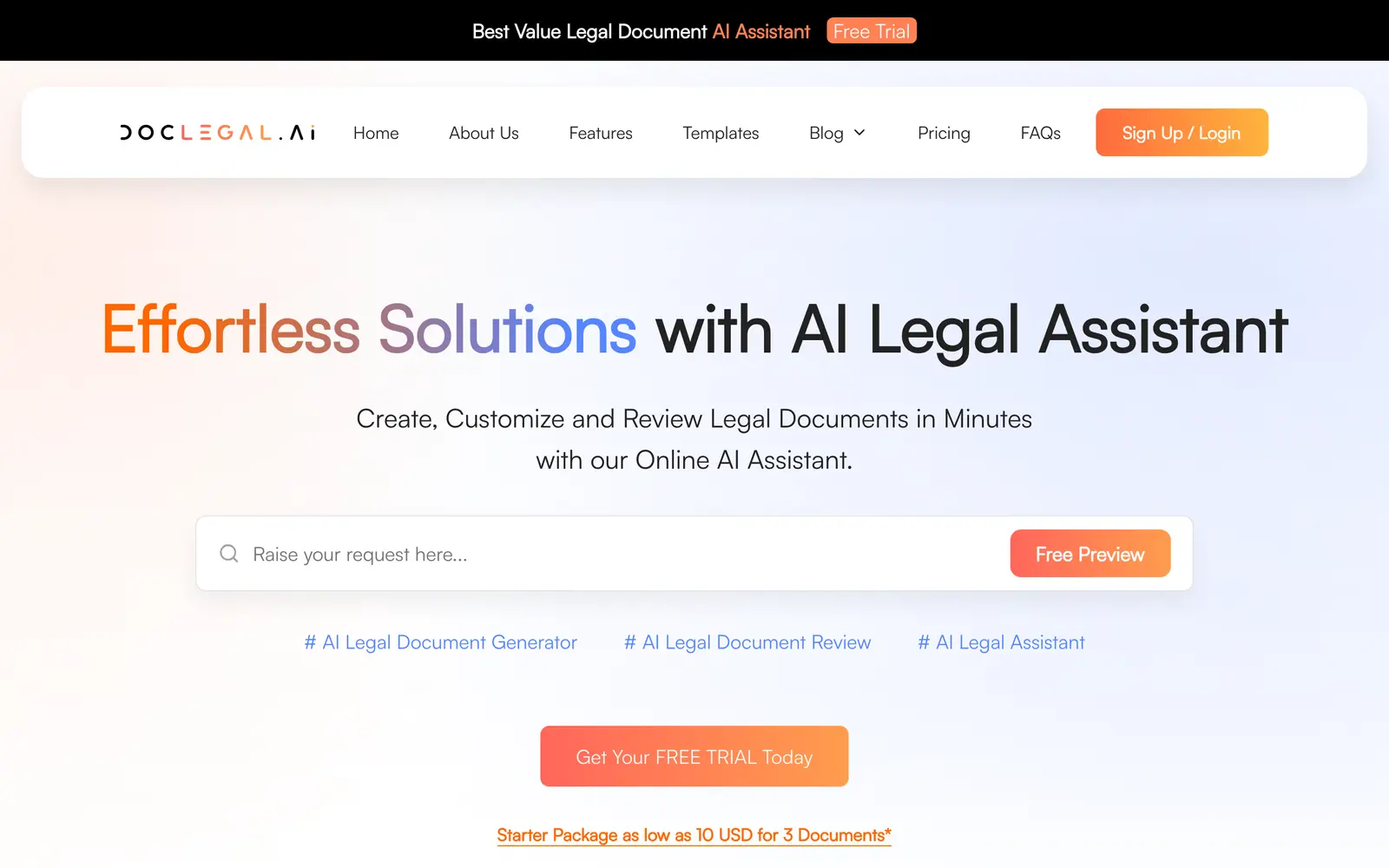 Screenshot of the DocLegal.ai website