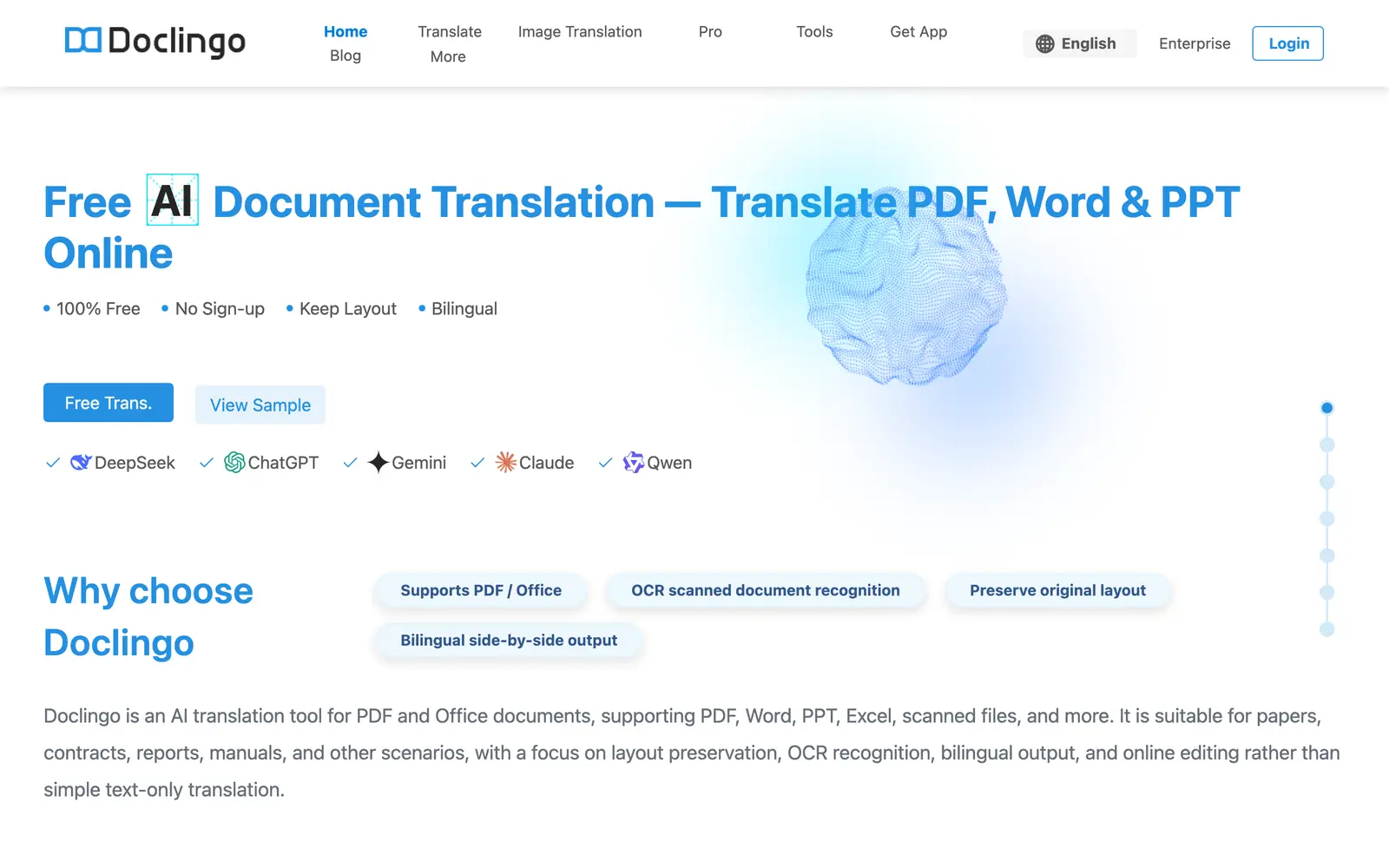 Screenshot of the Doclingo website