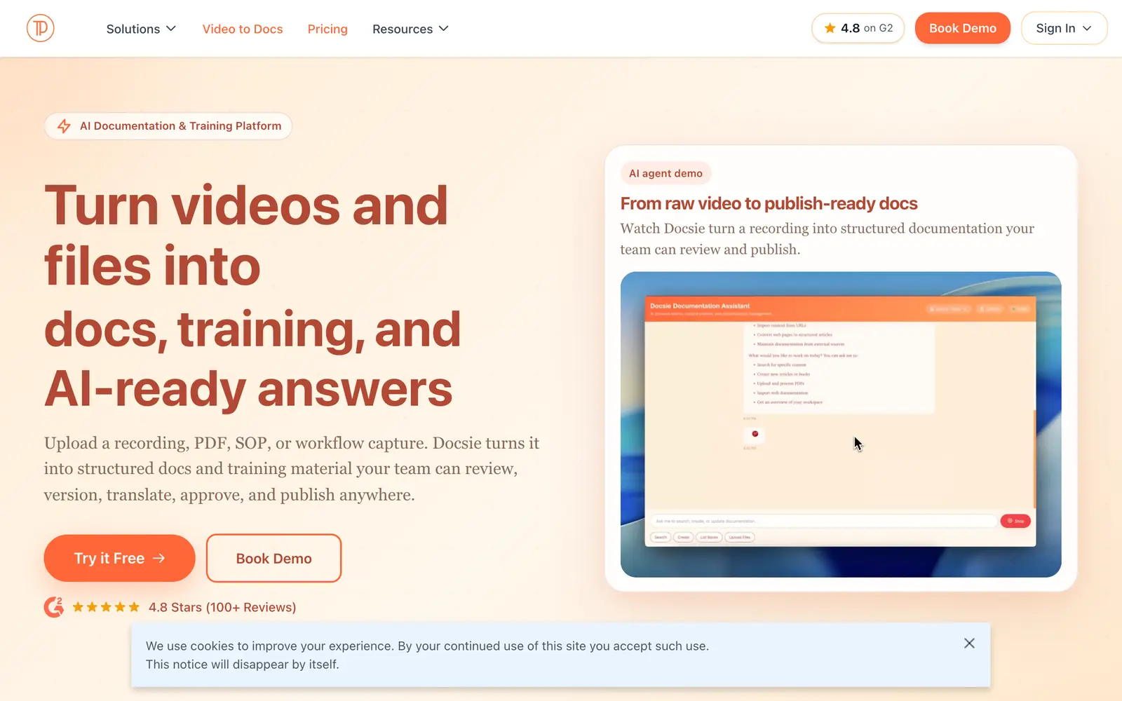 Screenshot of the Docsie website