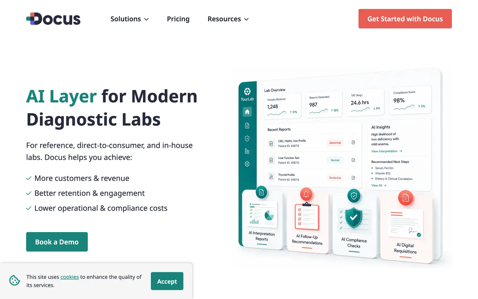 Screenshot of the Docus website