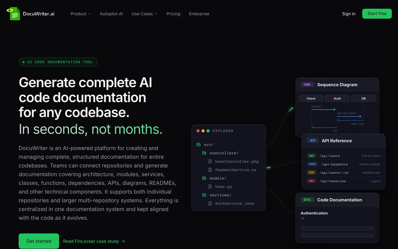 Screenshot of the DocuWriter.ai website