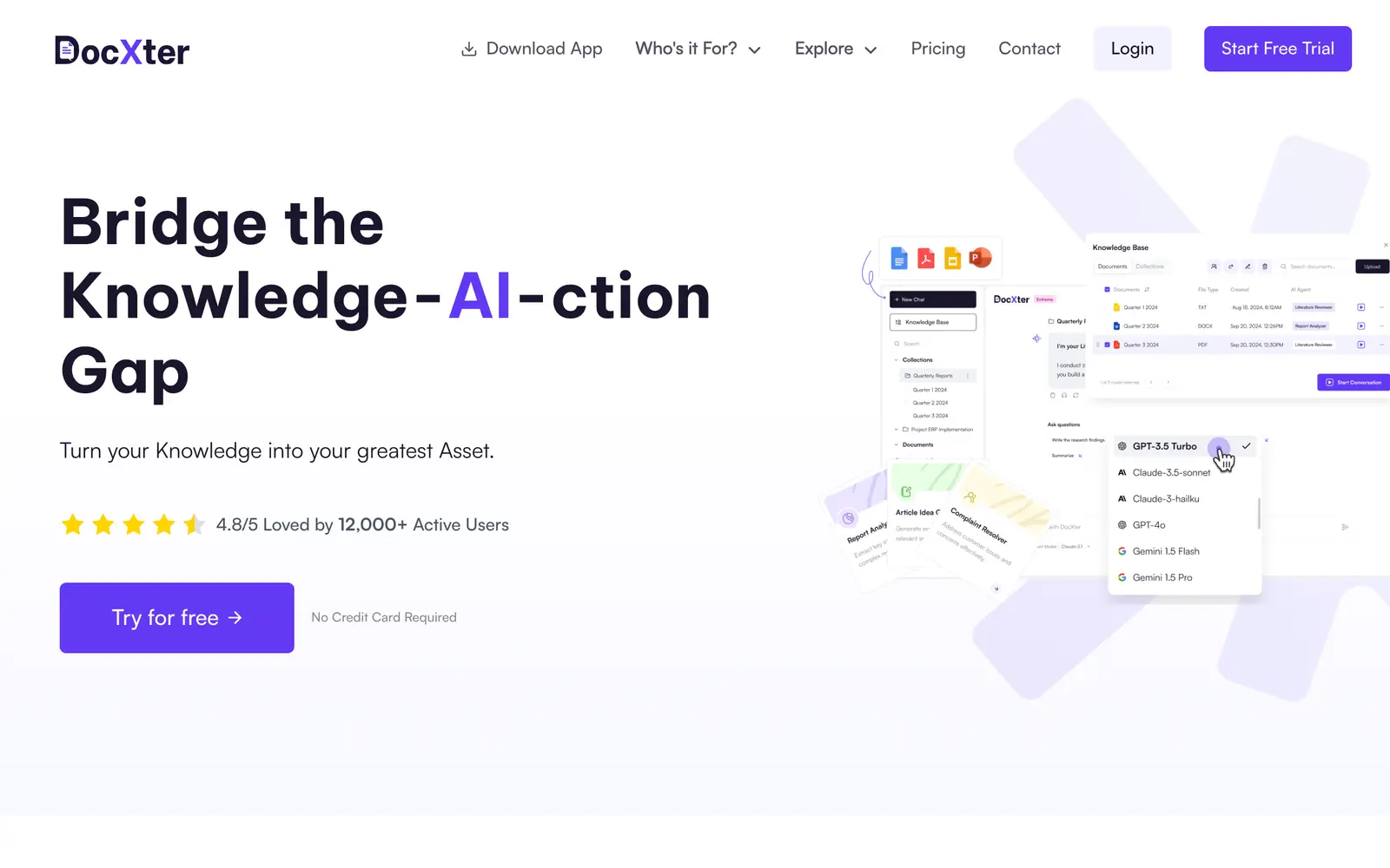 Screenshot of the DocXter website