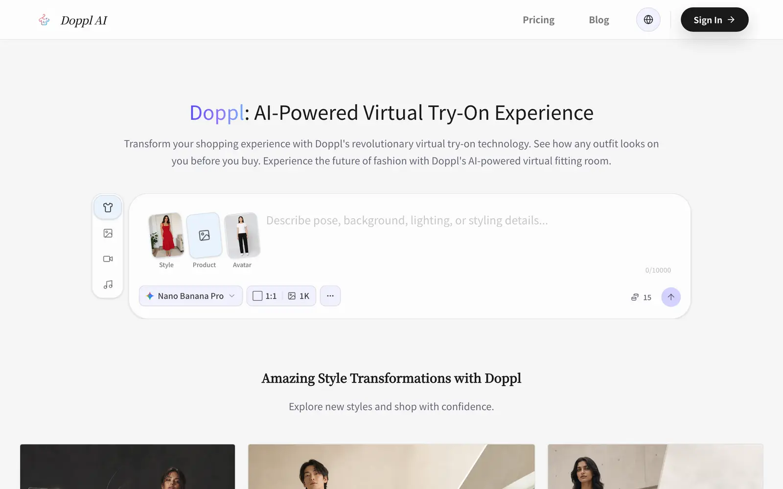 Screenshot of the Doppl website