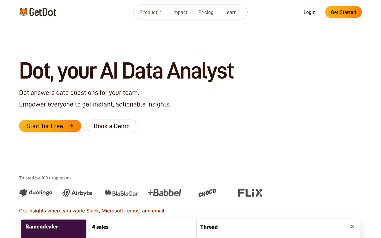 Screenshot of the Dot website