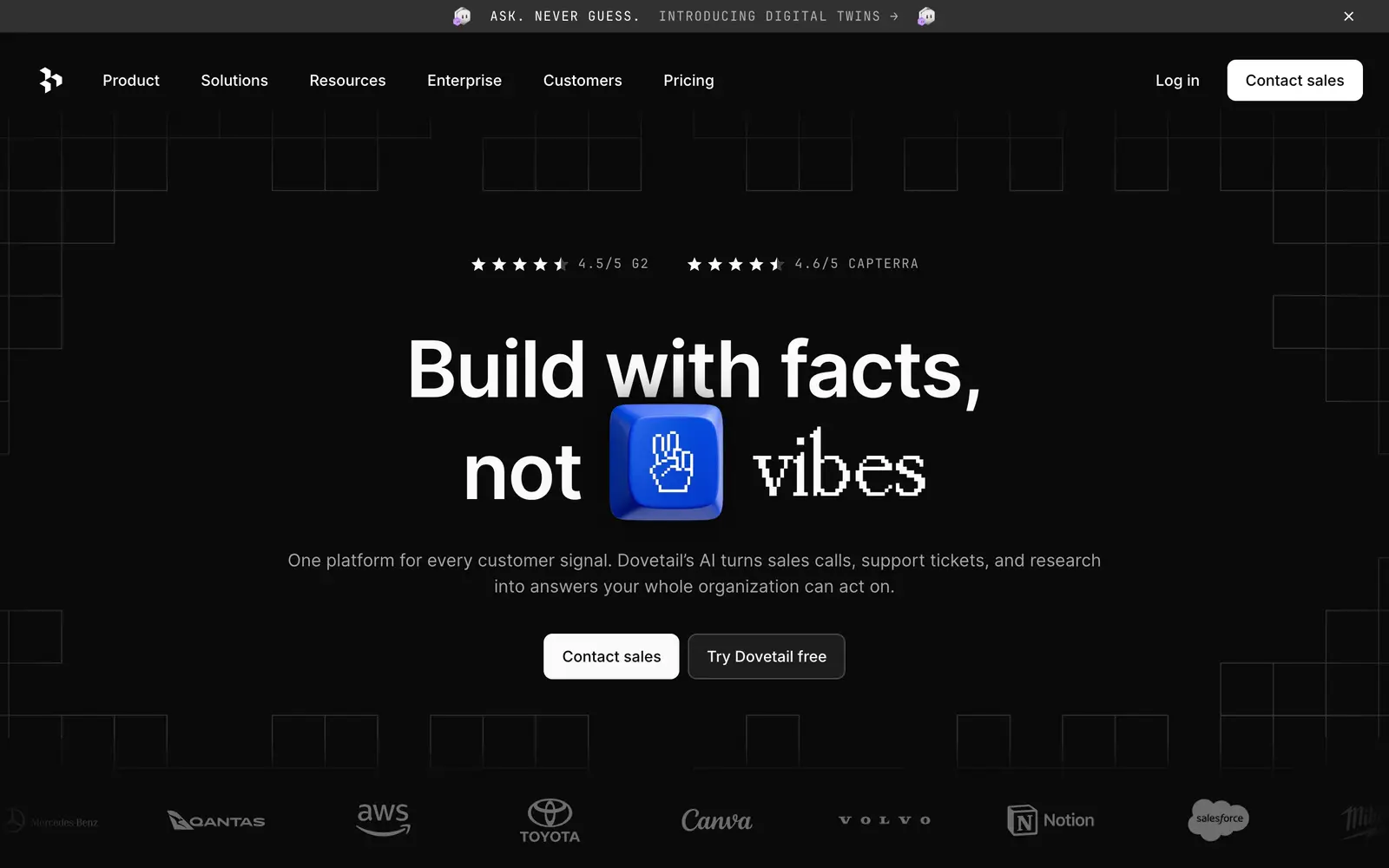 Screenshot of the Dovetail website