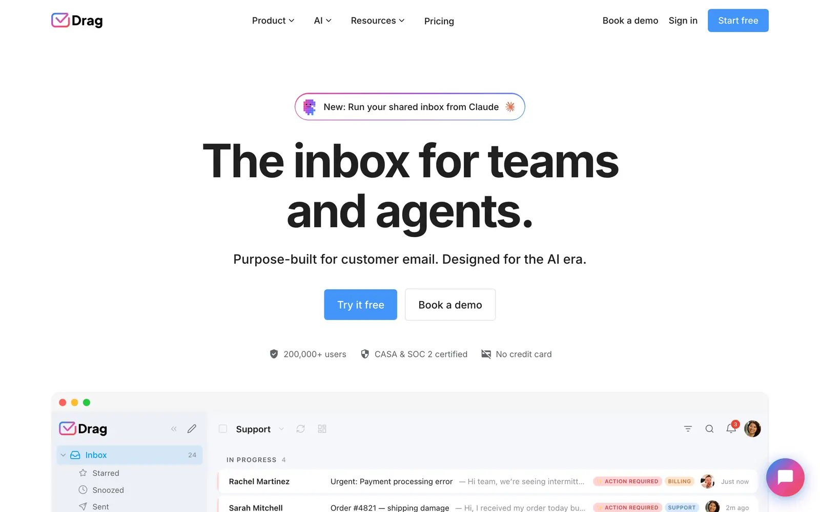 Screenshot of the Drag website