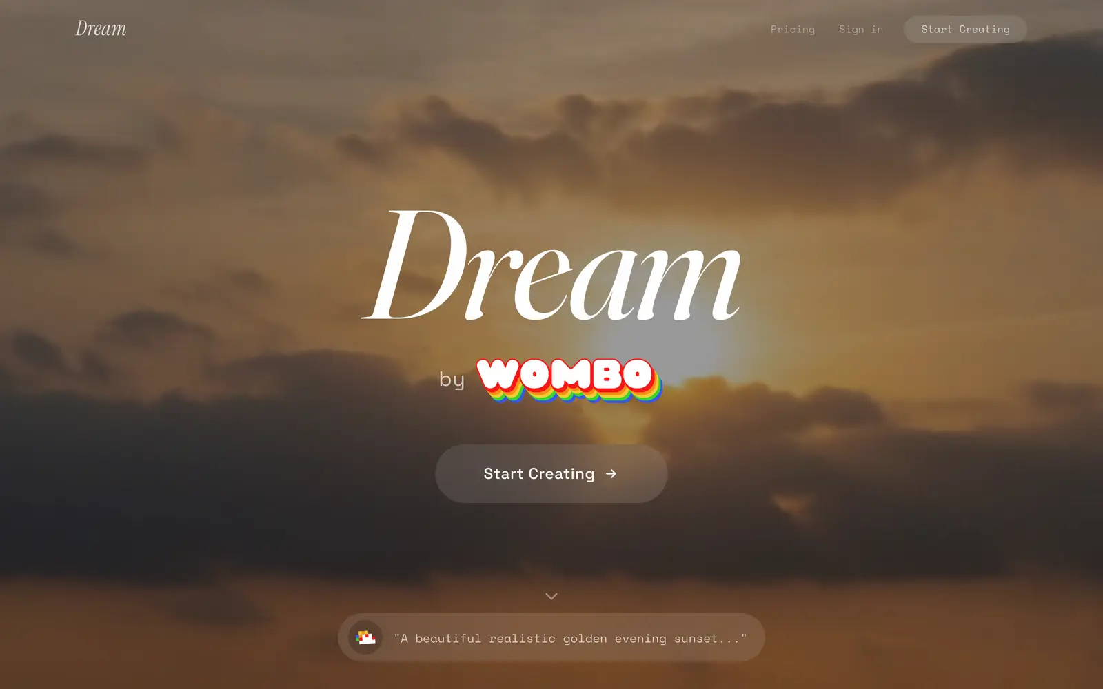 Screenshot of the Dream by WOMBO website