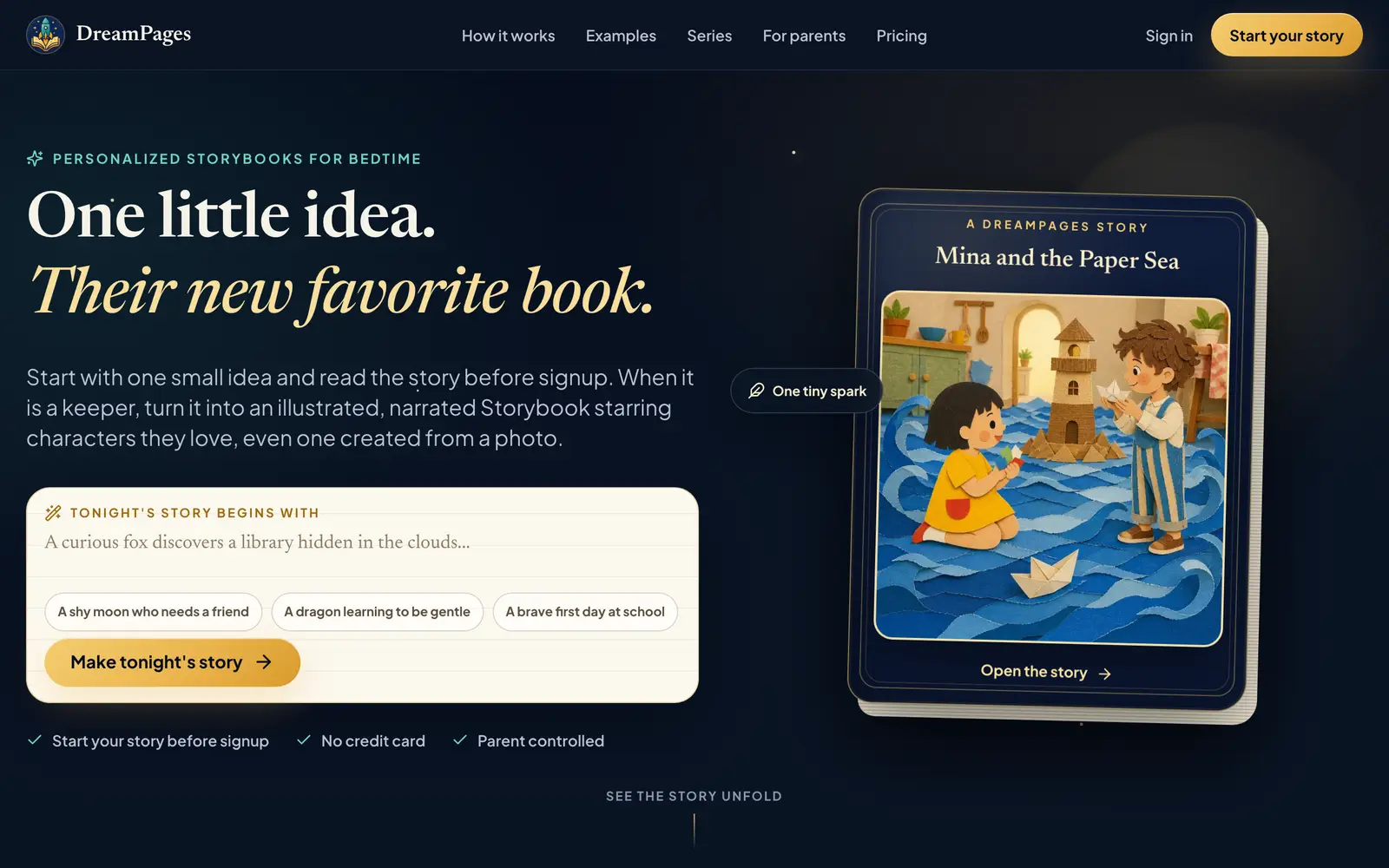 Screenshot of the DreamPages website