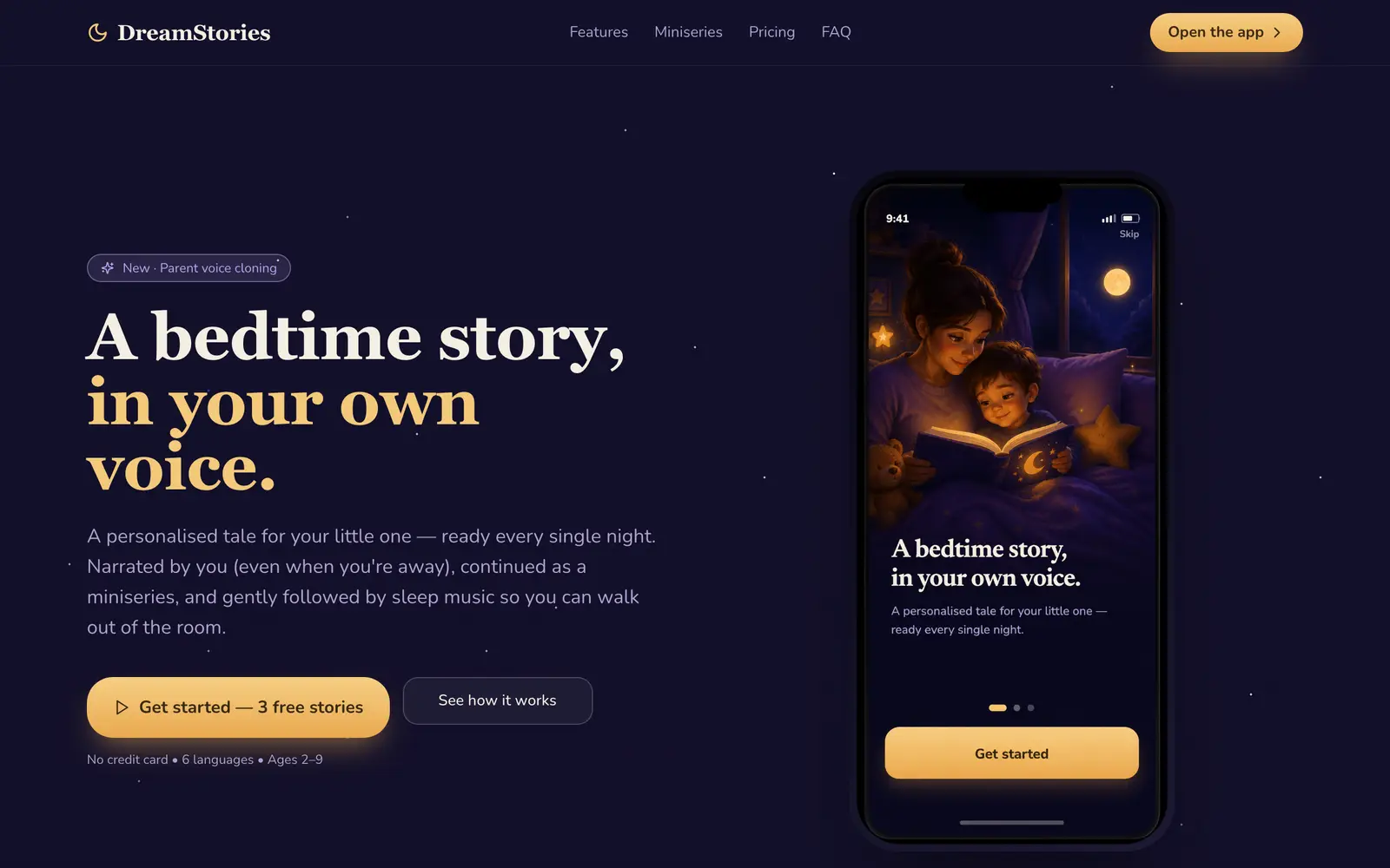Screenshot of the DreamStories website