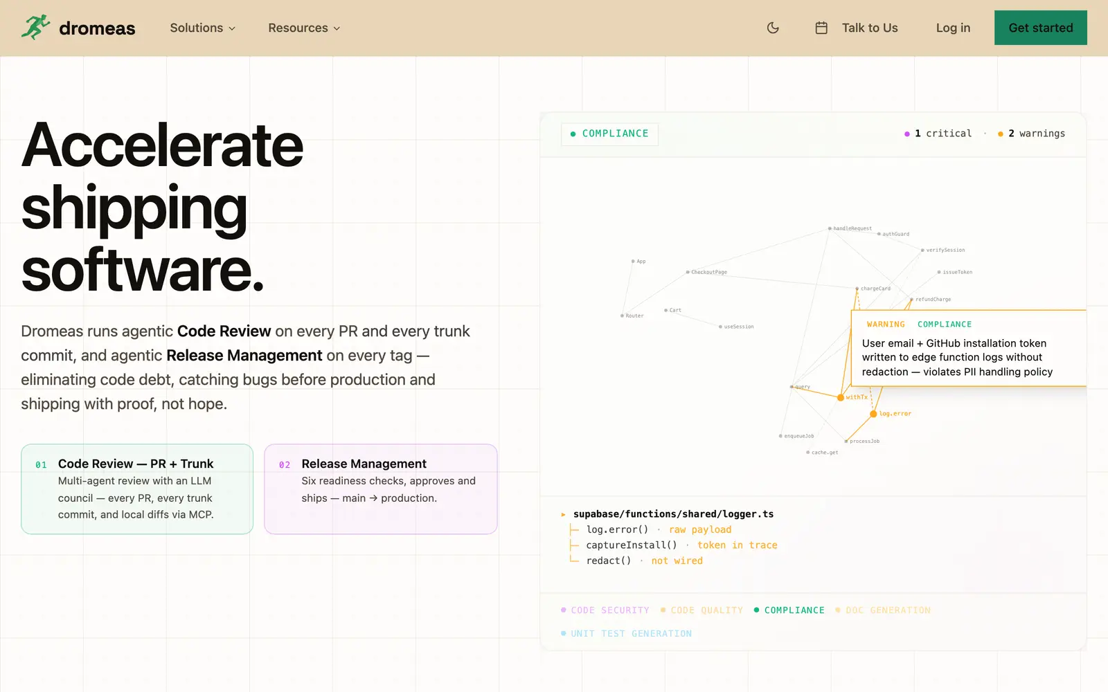 Screenshot of the Dromeas website