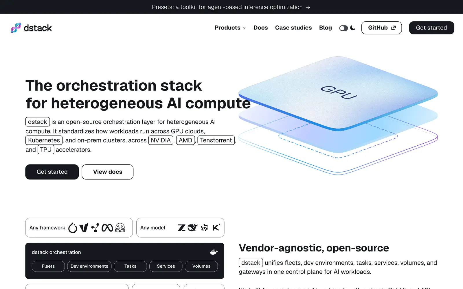 Screenshot of the Dstack website