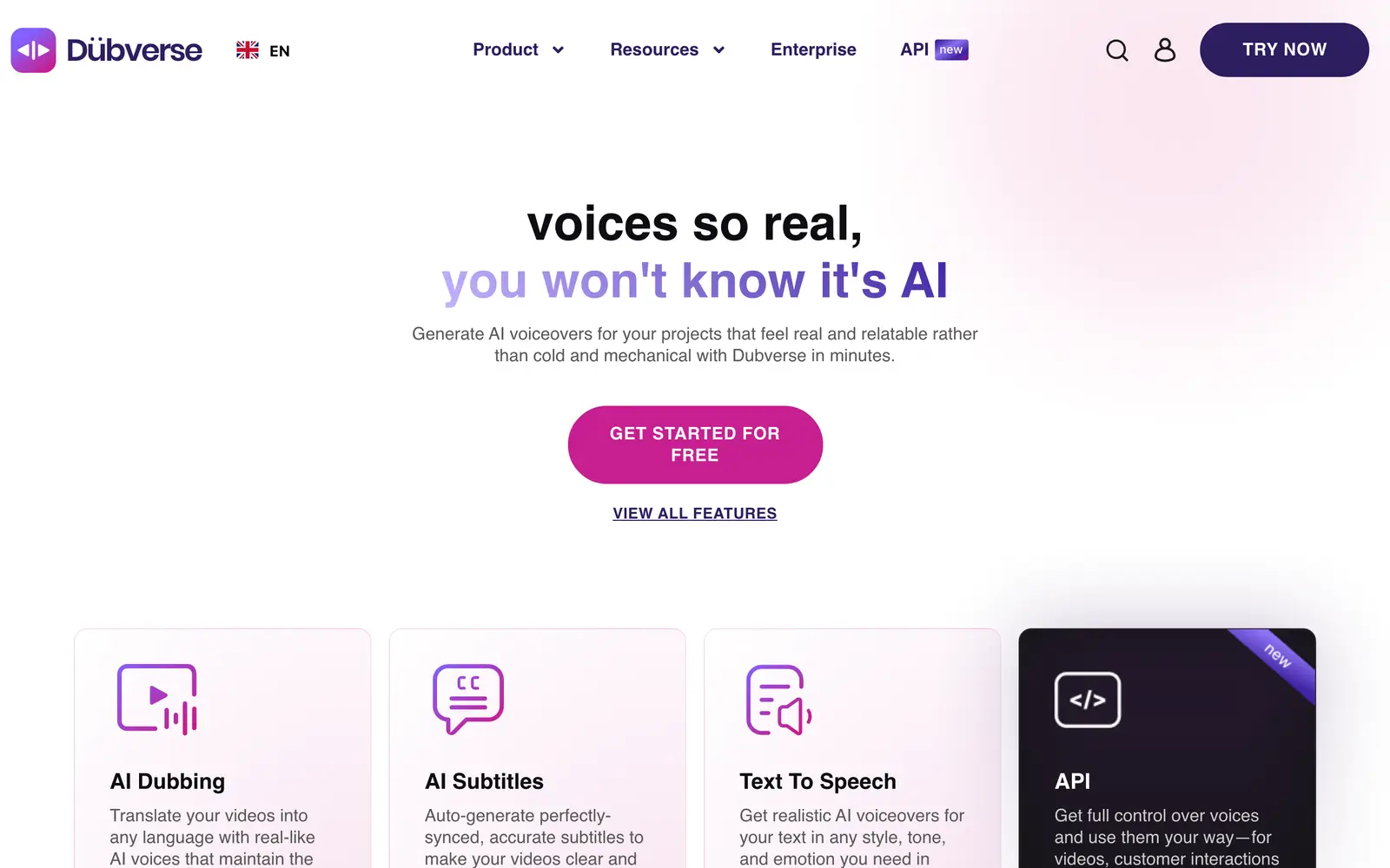 Screenshot of the Dubverse.ai website