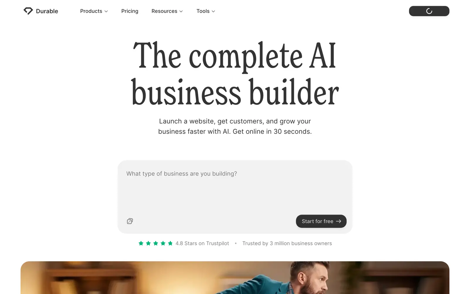 Screenshot of the Durable website
