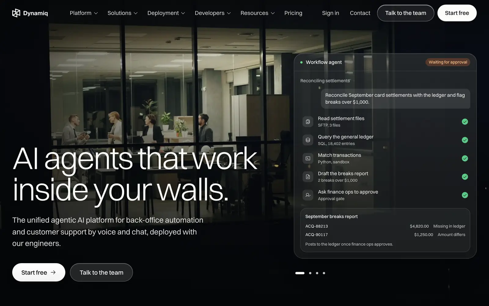 Screenshot of the Dynamiq website