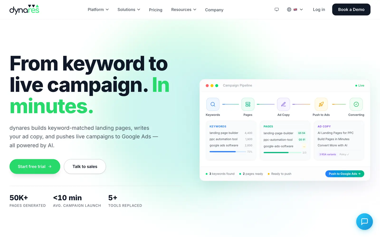 Screenshot of the Dynares website