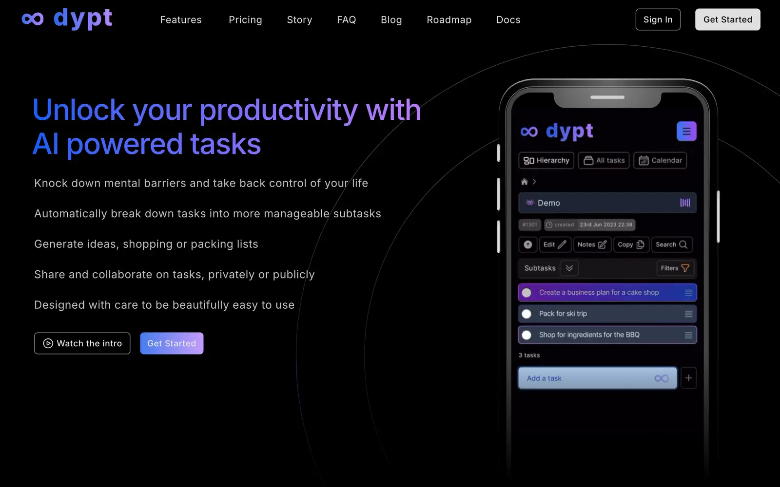 Screenshot of the Dypt website