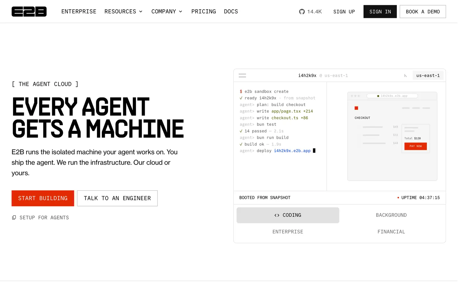 Screenshot of the E2B website